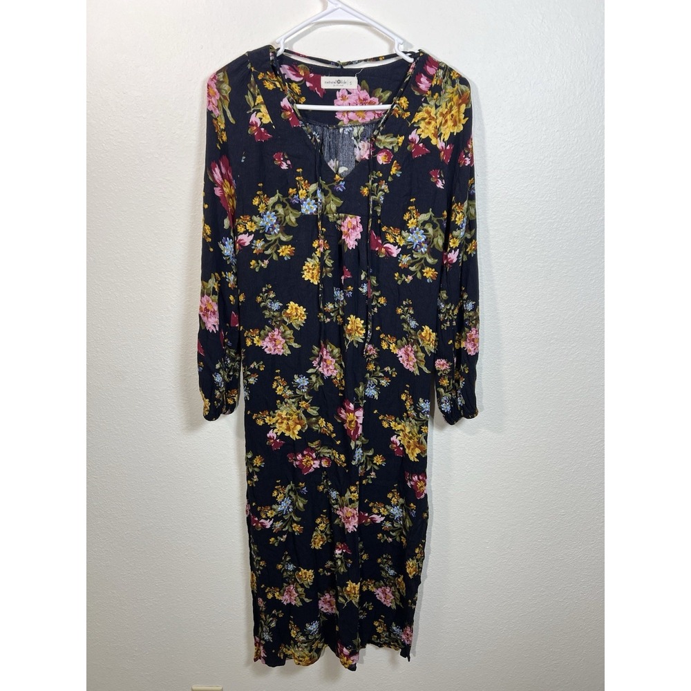 Natural Life Womens Rowan Textured Floral Print Long Midi Dress Small Side Slits